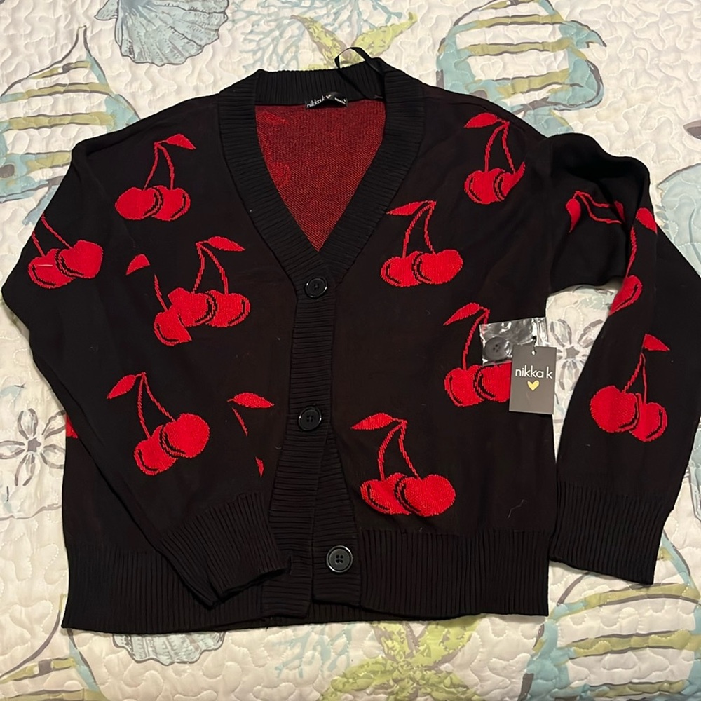 Cherry/cherries print cardigan sweater